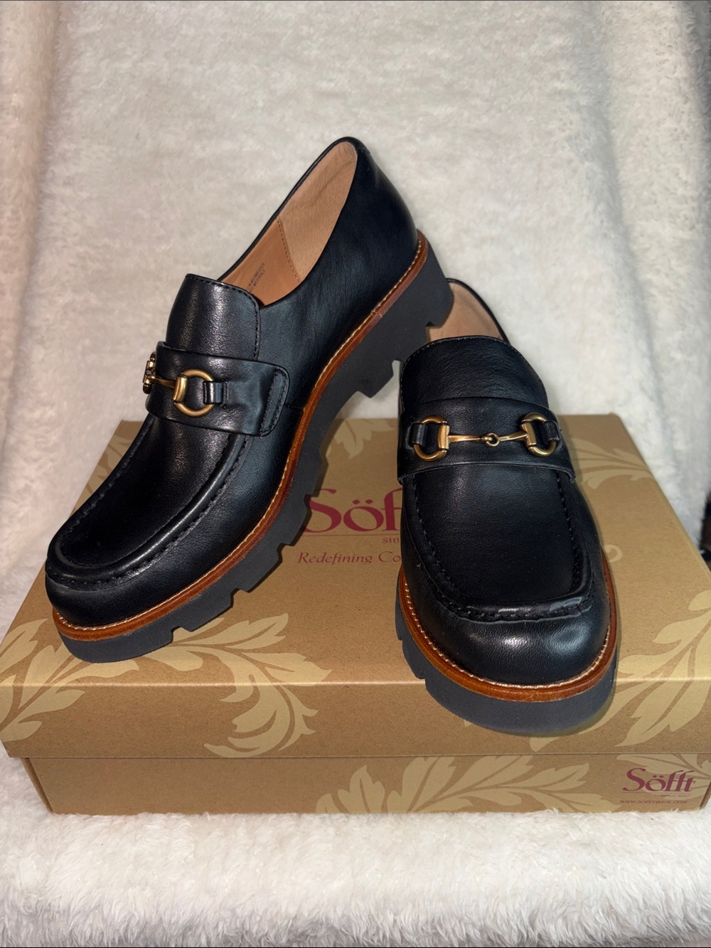 Söfft Prewitt Leather Lug Sole Horsebit Loafers Black Chaser NIB 9.5